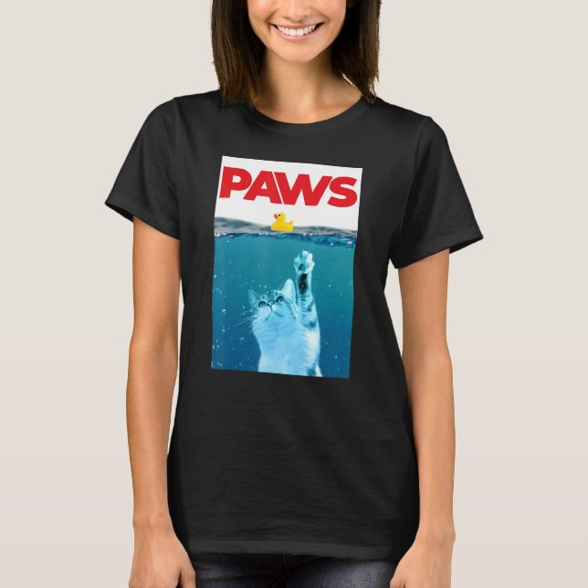 Paws Cat And Yellow Rubber Duck Teal Blue Water  P T-Shirt (Front)