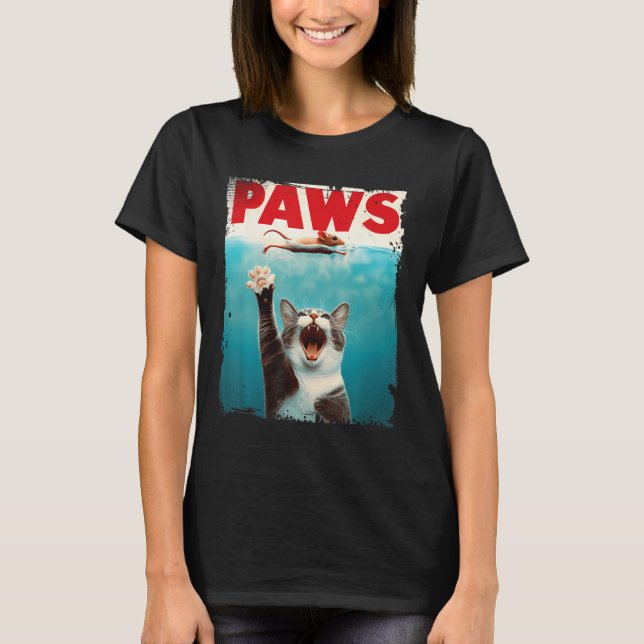 Paws Cat Mouse Parody Cat Shark Chasing Mouse Kitt T-Shirt (Front)