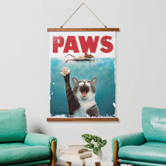 PAWS Cat Mouse Parody Of The Jaws Movie Poster Hanging Tapestry