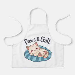 Paws & Chill Cat Nap Illustration Cartoon Apron