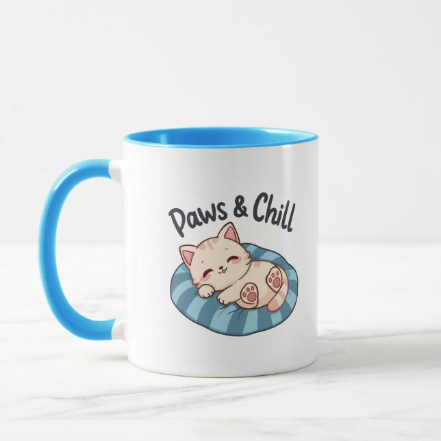 Paws & Chill Cat Nap Illustration Cartoon Mug (Left)
