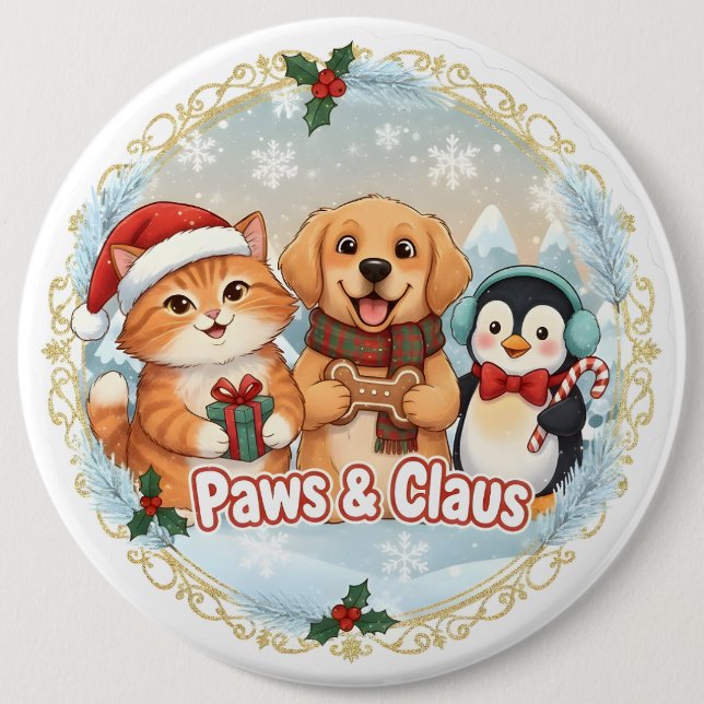 Paws & Claus 6 Cm Round Badge (Front)