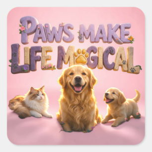 Paws,Cute Dog Cat Puppy Pet Lover  Square Sticker