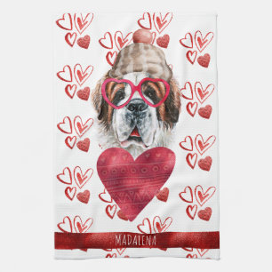 Paws Dog Lover Valentine Gift Saint Bernard Tea Towel