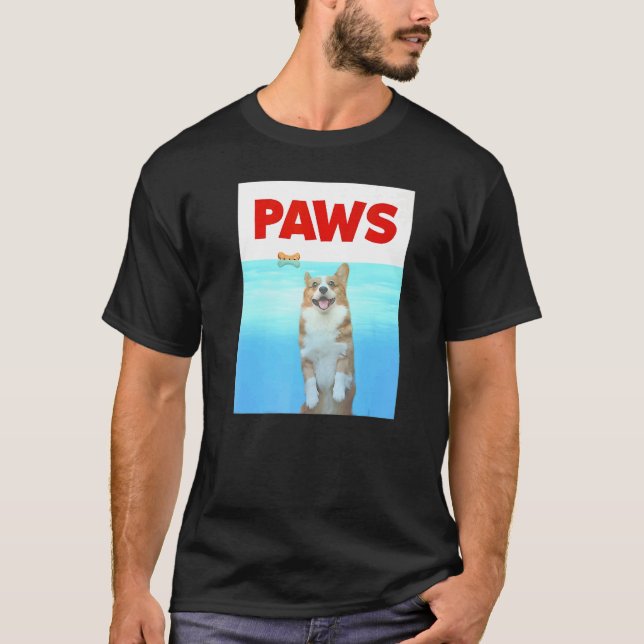 Paws Dog Parody 80s Corgi Shark  Dog T-Shirt (Front)