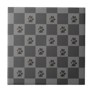 Paws Dog Pet Checkerboard Dark Gray    Ceramic Tile