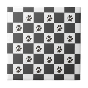 Paws Dog Pet Chequerboard Black White    Ceramic Tile