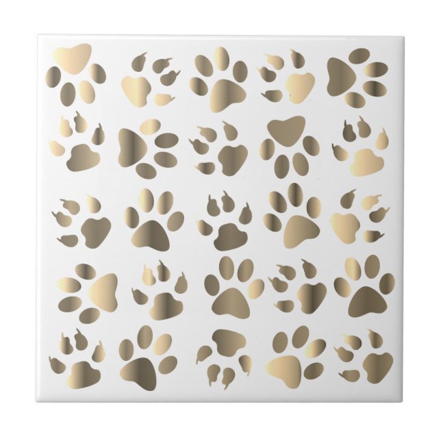 Paws Dog Pet Taupe Beige Gold Tile (Front)