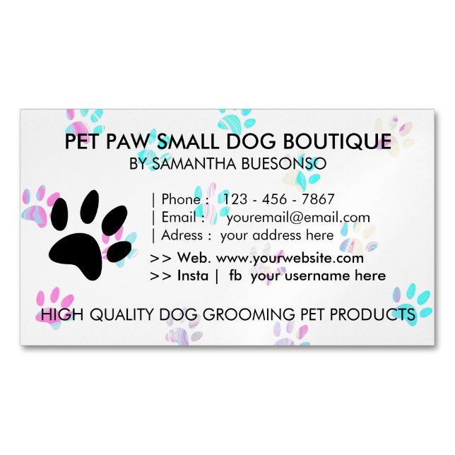 Paws dogs pet grooming 	Magnetic business card (Front)