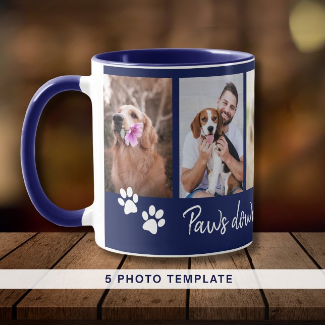 Paws Down Best Dog Dad 5 Photo Collage Blue Mug (Paws Down Best Dog Dad 5 Photo Collage Blue Mug)