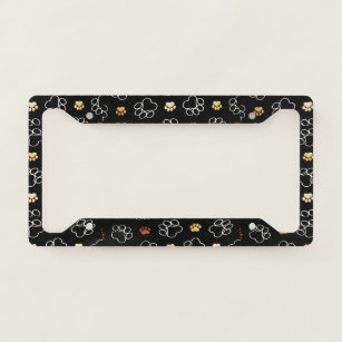 Paws Faux Glitter Black Licence Plate Frame
