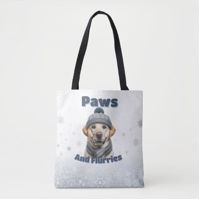 Paws & Flurries - Winter Dog Design Tote Bag (Front)