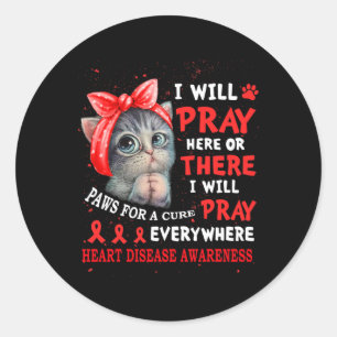 Paws For Cure Pray Cat Heart Disease Awareness Classic Round Sticker