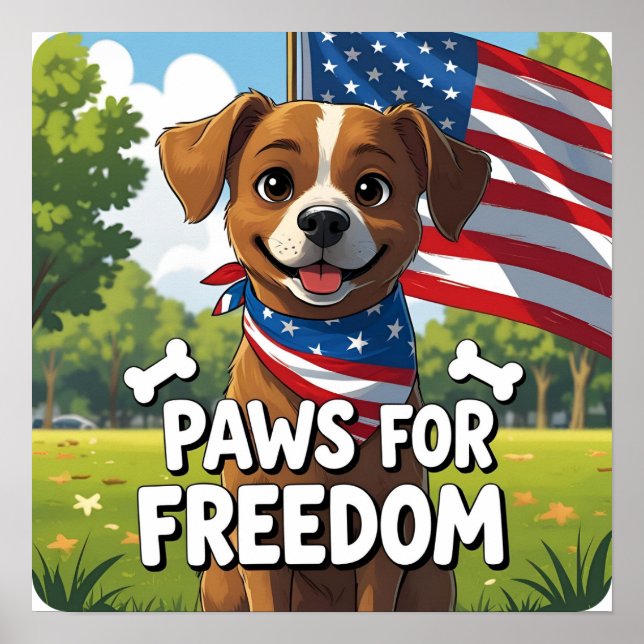 Paws for Freedom Festive Dog Poster Print (Front)