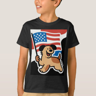 Paws for Freedom: Patriotic Pup with Flag T-Shirt