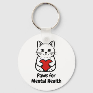 Paws For Mental Health Cat Tee Cute Kitty Heart Hu Key Ring