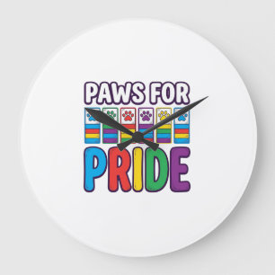Paws for Pride Rainbow Paw Print Pet Lover Shirt_1 Large Clock