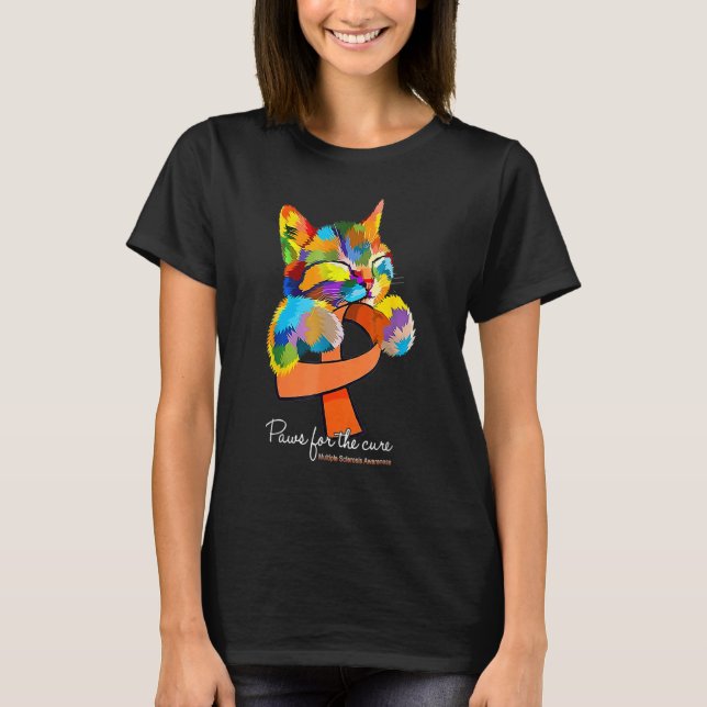 Paws For The Cure Cat  Multiple Sclerosis Awarenes T-Shirt (Front)