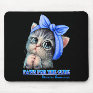 Paws For The Cure Diabetes Awareness Cute Cat Blue Mouse Pad