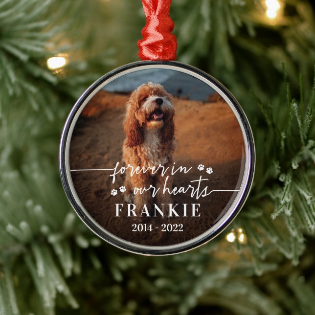 Paws Forever In Our Hearts Pet Photo Memorial Metal Ornament (Tree)