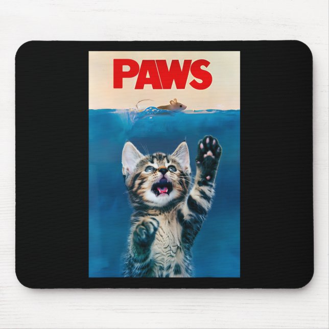 Paws Funny Cat Parody Cat Lover Gift Kitten Shark  Mouse Pad (Front)