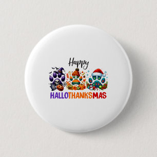 Paws Happy Hallothanksmas Halloween Thanksgiving C 6 Cm Round Badge