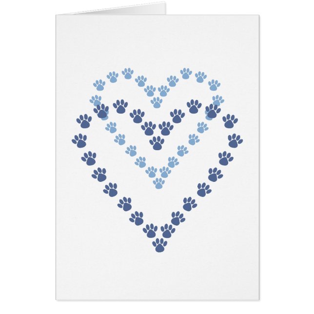Paws Here Blank Card Heart Shaped Paw Prints (Front)