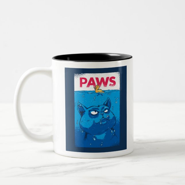 Paws Horror Movie Poster Spoof Two-Tone Coffee Mug (Left)