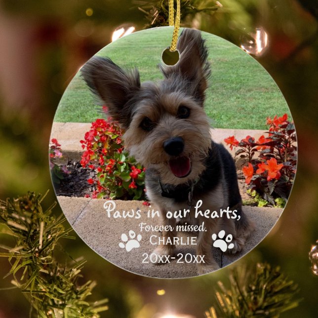 Paws in our Hearts Photo Pet Memorial,Custom Ceramic Ornament (Creator Uploaded)