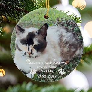 Paws in our Hearts Photo Pet Memorial,Custom Ceramic Ornament