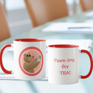Paws-ing for Tea Cute Bear Morning Tea Pun Mug
