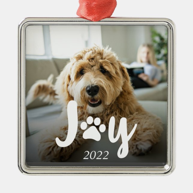 Paws & Joy Photo Pet Christmas Metal Ornament (Front)