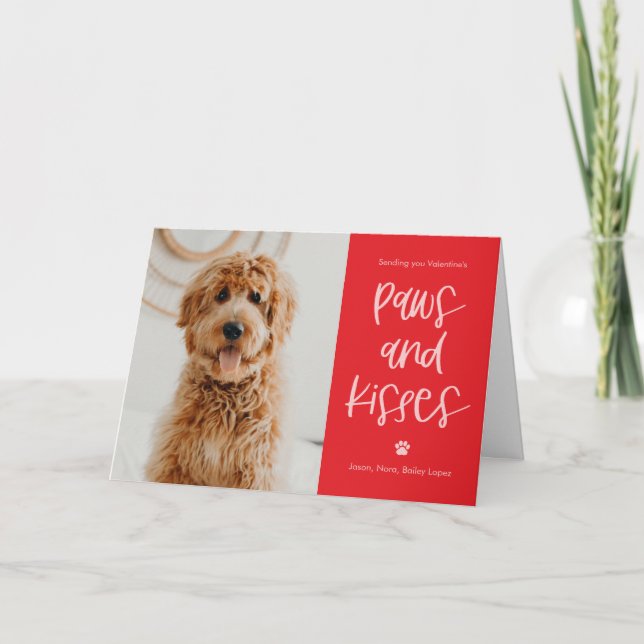 Paws Kisses Editable Colour Valentine's Day Card (Front)