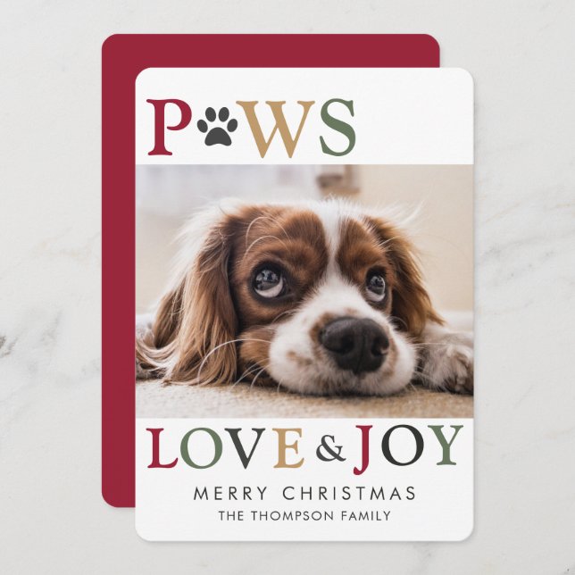 Paws Love Joy Pet Photo Holiday Card (Front/Back)