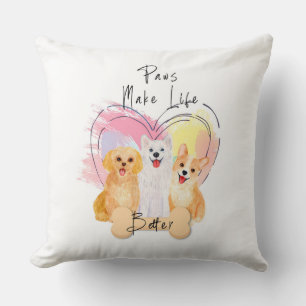 Paws Make Life Better Pillow – Cute Trio of Happy