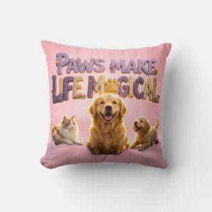 Paws Make Life Magical Cute Dog Cat Pet Lover Cushion