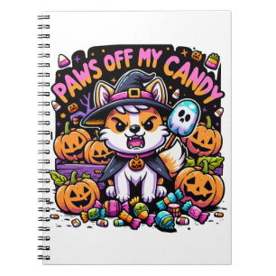 Paws Off My Candy Cute Halloween Cat in Witch Hat Notebook