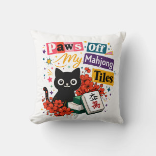 Paws off My Mahjong Tiles Black Cat Cushion