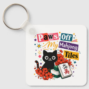 Paws off My Mahjong Tiles Black Cat Key Ring