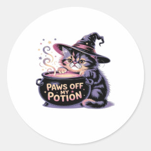 Paws Off My Potion, Kawaii Halloween Witch Cat Cla Classic Round Sticker