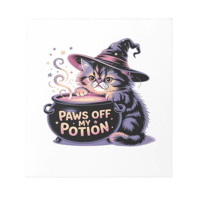 Paws Off My Potion, Kawaii Halloween Witch Cat Cla Notepad (Front)
