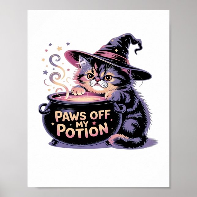 Paws Off My Potion, Kawaii Halloween Witch Cat Cla Poster (Front)