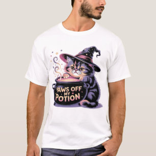 Paws Off My Potion, Kawaii Halloween Witch Cat Cla T-Shirt
