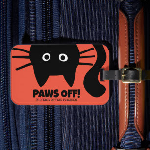 Paws Off Peeking Black Cat Your Text Custom Name Luggage Tag