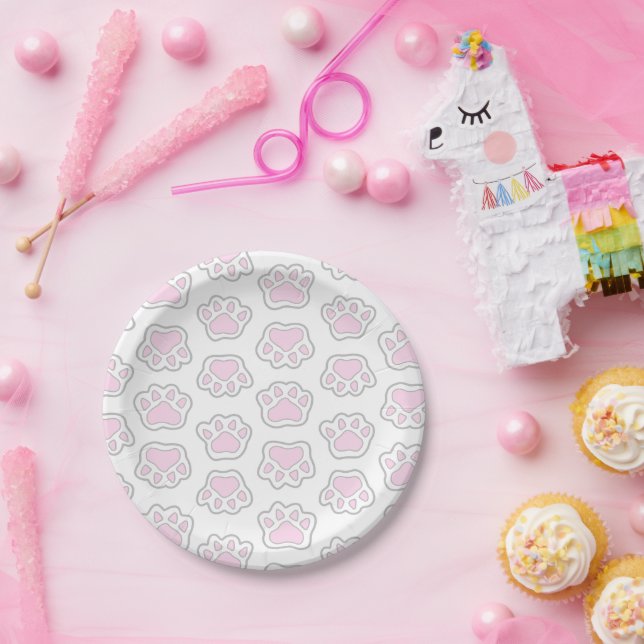 Paws panda pink. paper plate (Party)