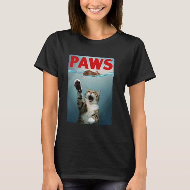 PAWS Parody Cat Mouse Funny Cat Chasing Mouse Kitt T-Shirt (Front)