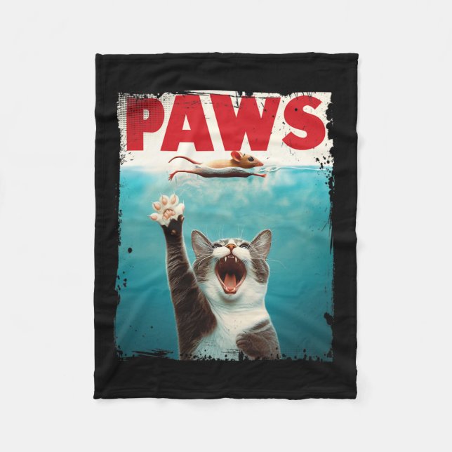 Paws Parody Cat Mouse Humourous Cat Chasing Mouse  Fleece Blanket (Front)