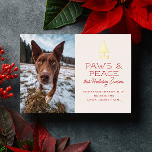 Paws Peace Festive Dog Pet Photo Christmas Foil Holiday Card