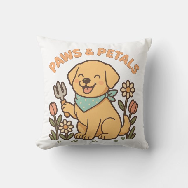 Paws & Petals – Cute Gardening Dog Shirt for Sprin Cushion (Front)