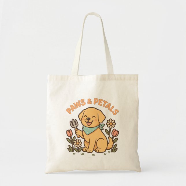 Paws & Petals – Cute Gardening Dog Shirt for Sprin Tote Bag (Front)